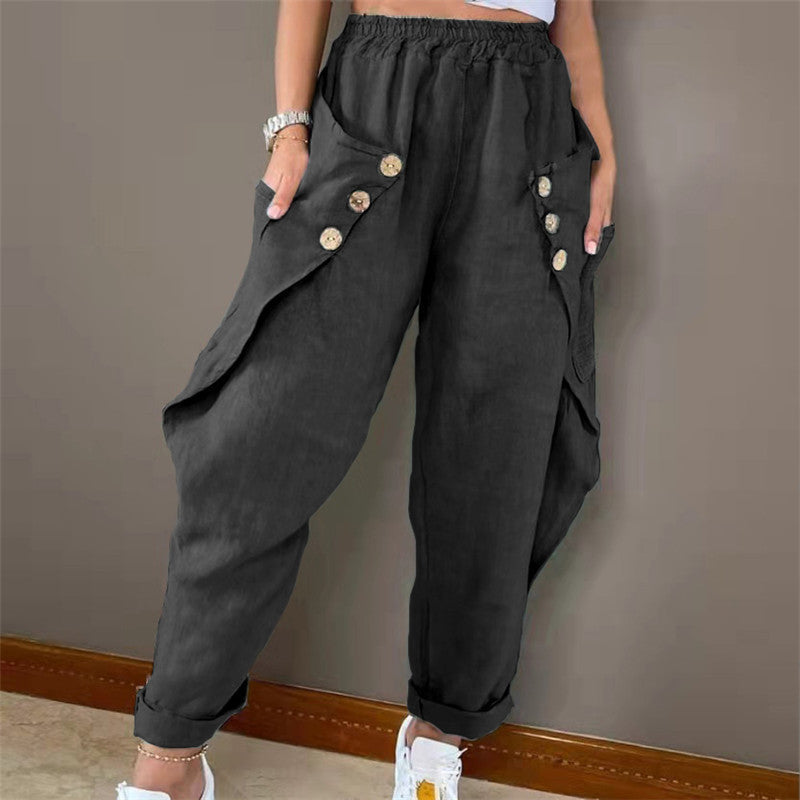 Damen lässige Sommerhose mit Knopfdetails und praktischen Seitentaschen R&B