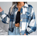 Damen karierte Flanelljacke mit Knopfverschluss und Brusttasche R&B