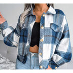 Damen karierte Flanelljacke mit Knopfverschluss und Brusttasche R&B
