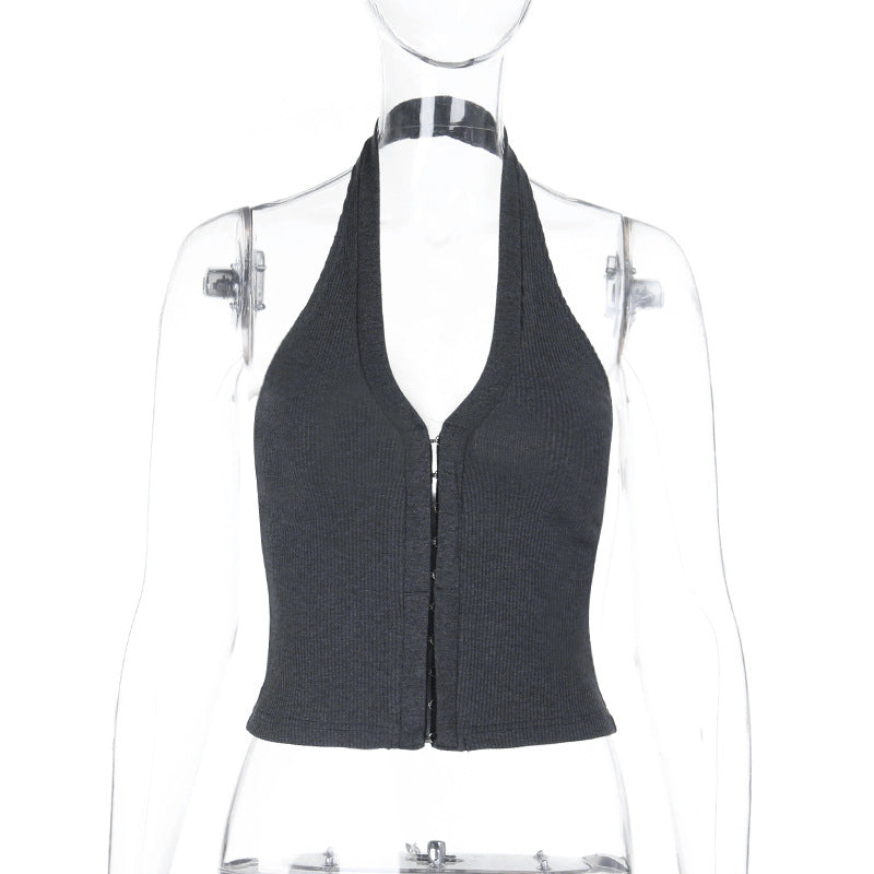 Damen Crop-Top mit tiefem V-Ausschnitt und elegantem Reißverschluss R&B