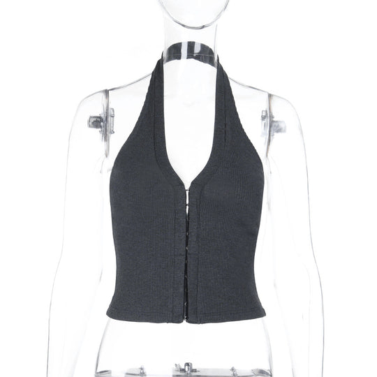 Damen Crop-Top mit tiefem V-Ausschnitt und elegantem Reißverschluss R&B