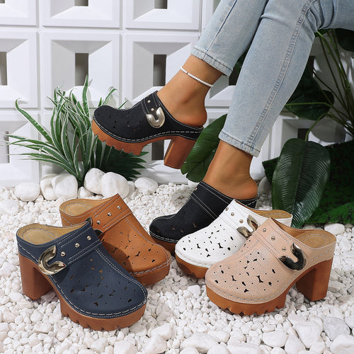 Damen modische Clogs mit perforiertem Design und elegantem Blockabsatz R&B