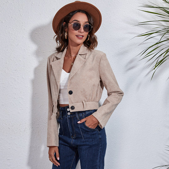 Damen Cropped Blazer mit Taillengürtel und modernem Schnitt R&B