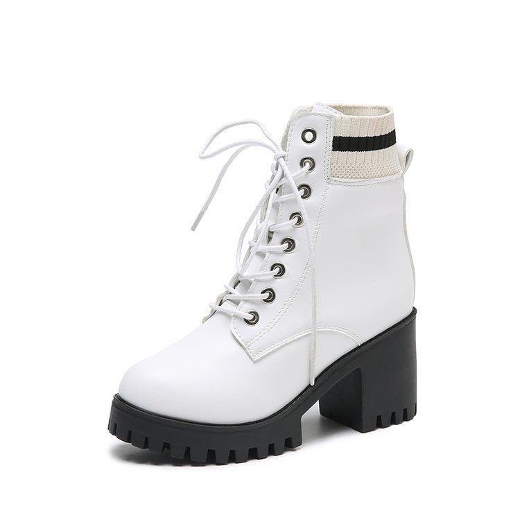 Damen Schnürstiefel mit robustem Blockabsatz und elastischem Strickkragen R&B