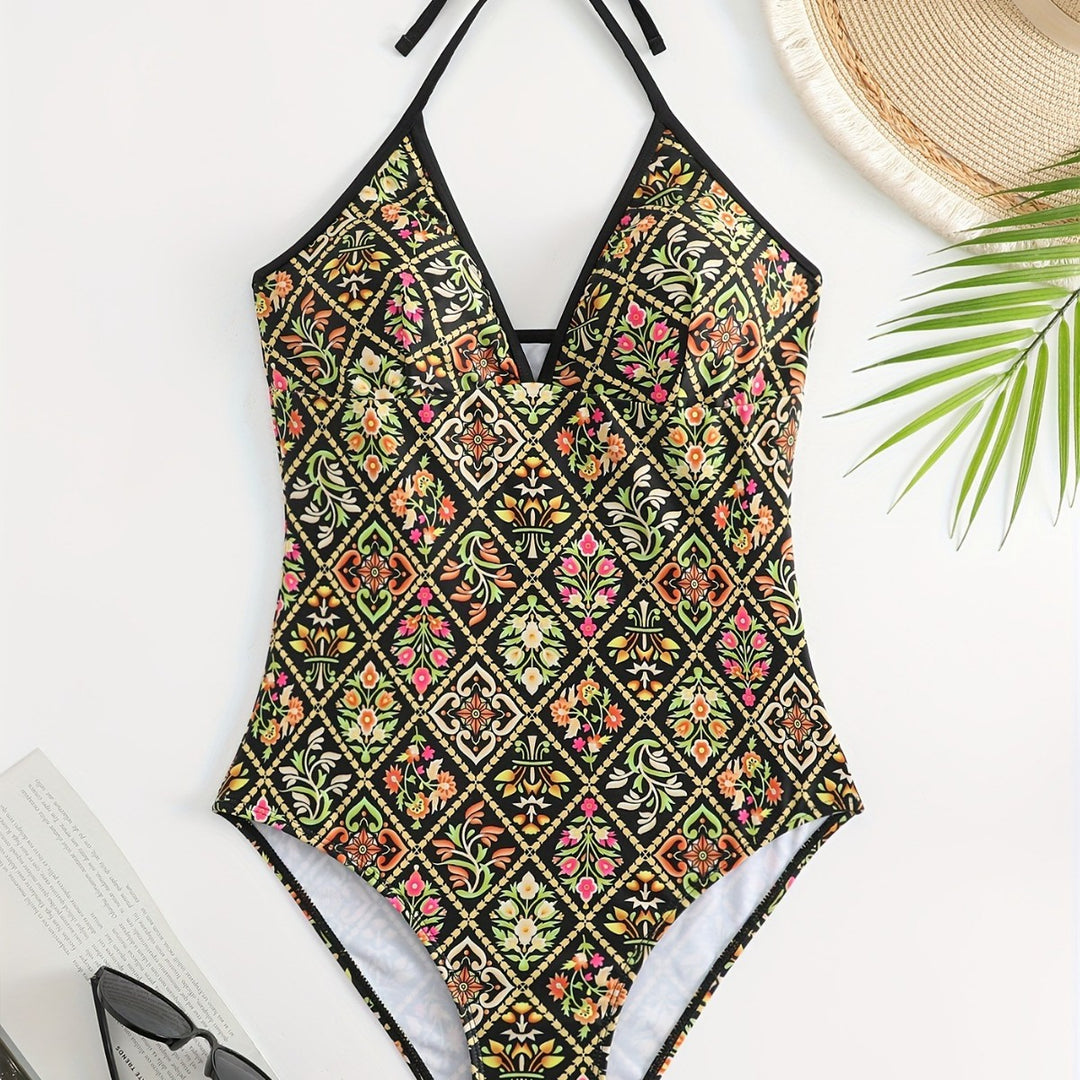 Damen Einteiliger Badeanzug mit modischem floralem Design R&B