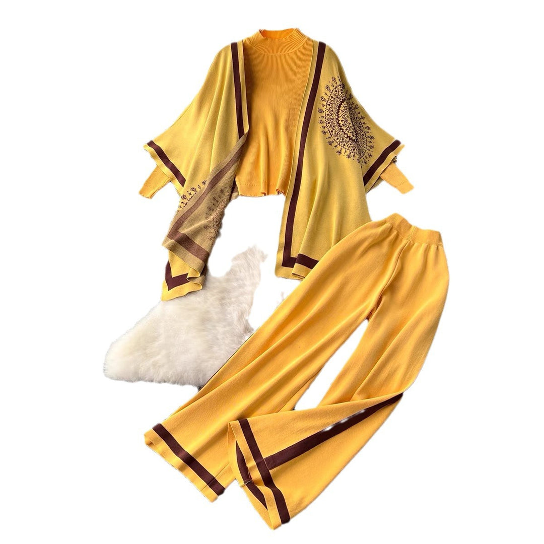 Damen lässiges Strickensemble mit langen Ärmeln und weitem Bein R&B