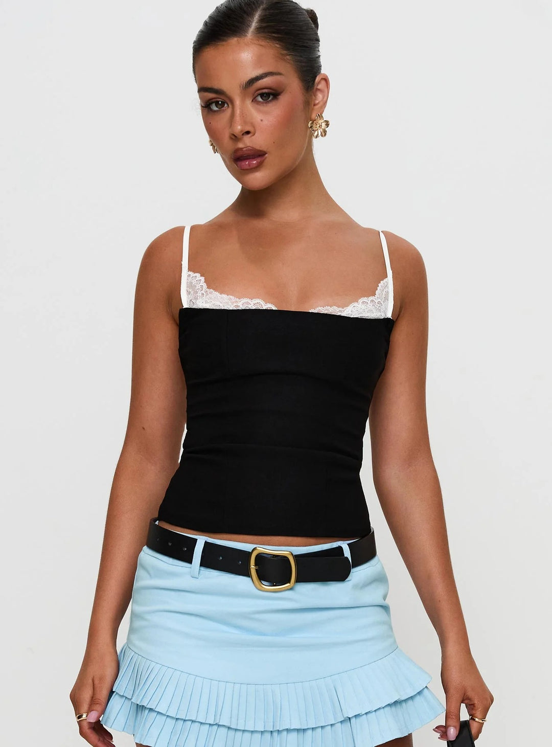 Damen Polka Dots Bustier-Top mit Spitzenakzenten R&B
