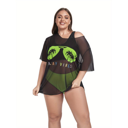 Damen Netz-Strandkleid mit lässigem Aufdruck R&B