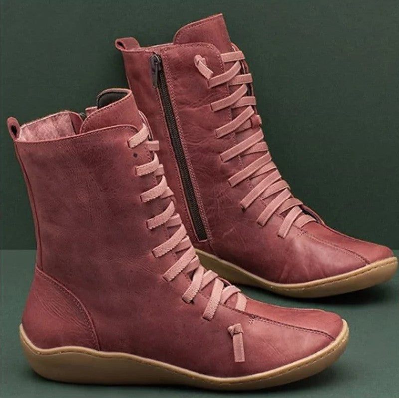 Damen Schnürstiefel mit elastischem Schaft und rutschfester Sohle R&B
