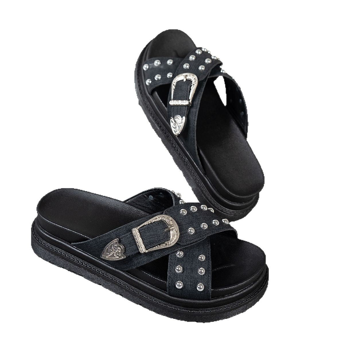 Damen Badesandalen mit modischem Riemendesign und eleganten Nieten R&B