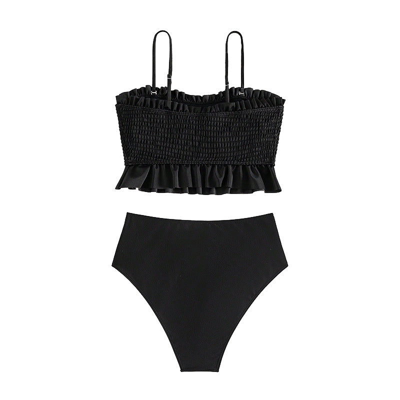 Damen Bikini-Set mit gerafftem Oberteil und hoch geschnittenem Unterteil R&B