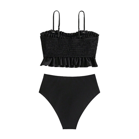 Damen Bikini-Set mit gerafftem Oberteil und hoch geschnittenem Unterteil R&B