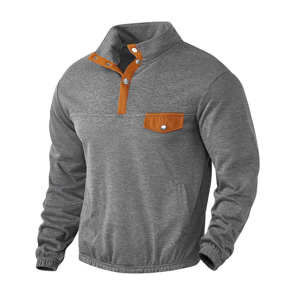 Herren modischer Stehkragenpullover mit strukturierten Akzenten und praktischer Brusttasche R&B