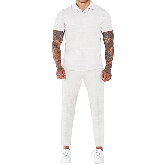 Herren elegantes Kurzarm-Hemd- und Hose-Set mit strukturiertem Design und komfortabler Passform R&B