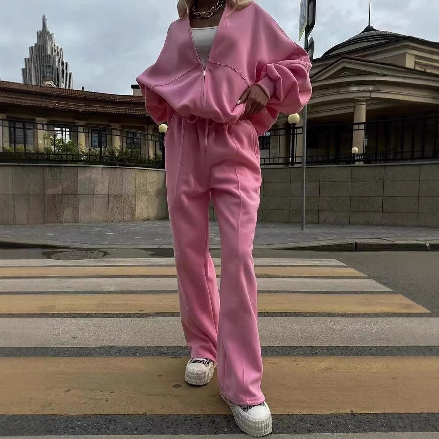 Damen nan cropped Hoodie mit halbem Reißverschluss und Highwaist Jogginghose R&B