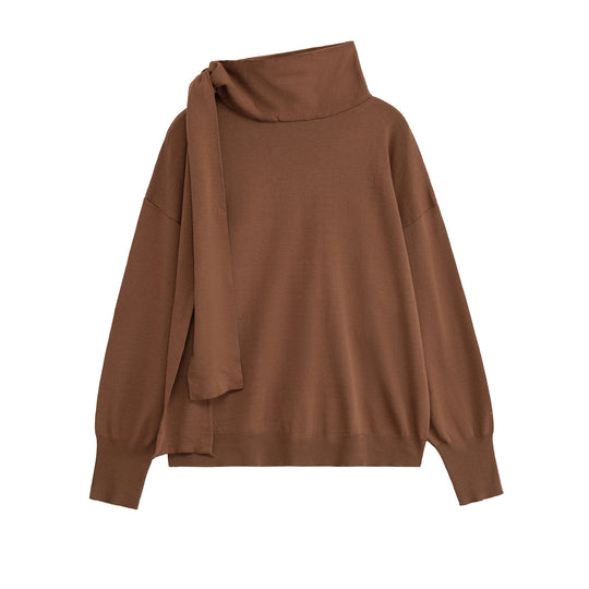 Damen lässiger Strickpullover mit asymmetrischem Kragen R&B