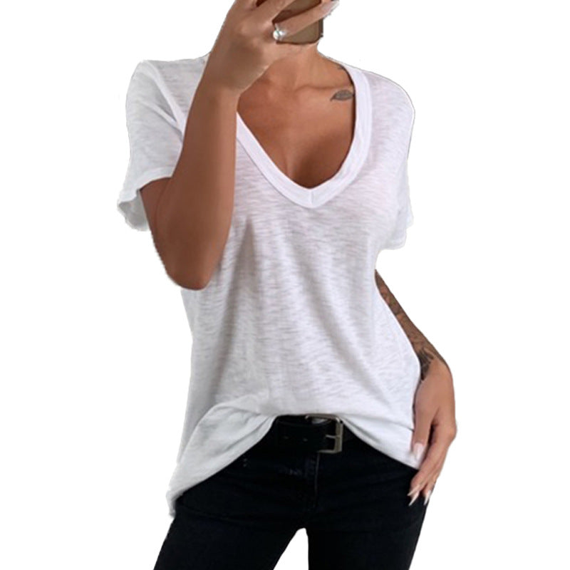 Damen lässiges V-Ausschnitt T-Shirt mit lockerer Passform R&B