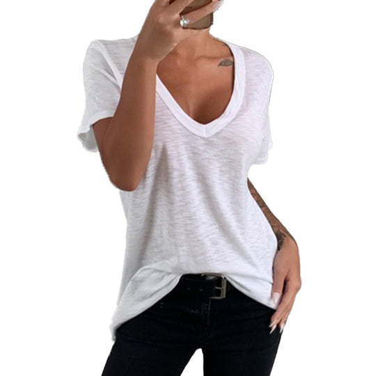 Damen lässiges V-Ausschnitt T-Shirt mit lockerer Passform R&B