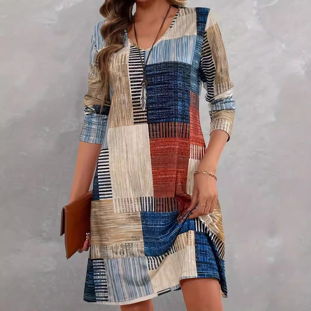Damen Freizeitkleid mit grafischem Muster und lockerem Schnitt R&B