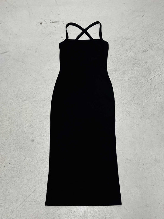 Damen Langarm-Maxikleid mit elegantem X-Rücken-Design und figurbetontem Schnitt R&B