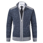 Herren elegante Strickjacke mit modernem Reißverschluss und hohem Kragen R&B