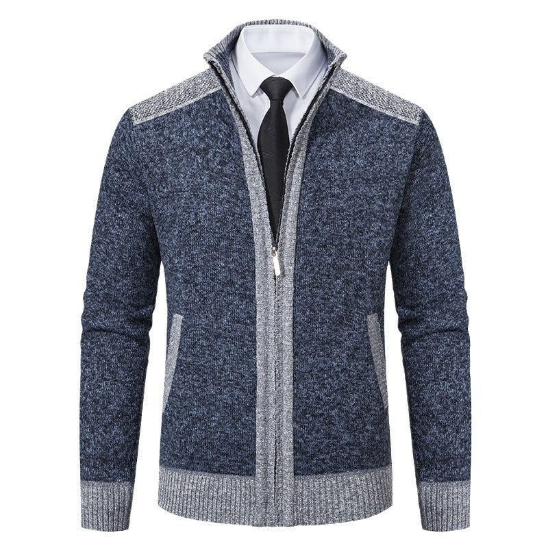 Herren elegante Strickjacke mit modernem Reißverschluss und hohem Kragen R&B