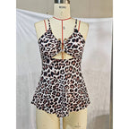 Damen Einteiler Badeanzug mit modischem Cut-Out und animalischem Design