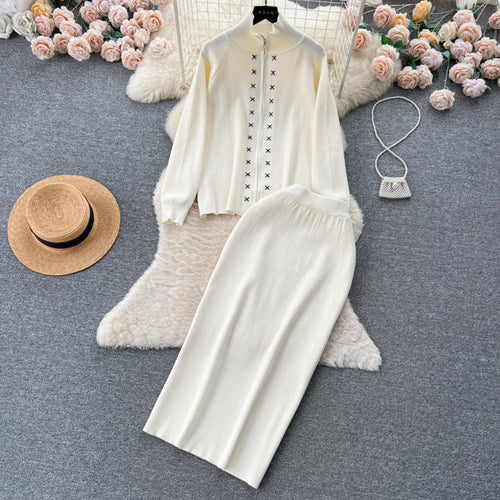 Damen eleganter Strickanzug mit Reißverschluss R&B