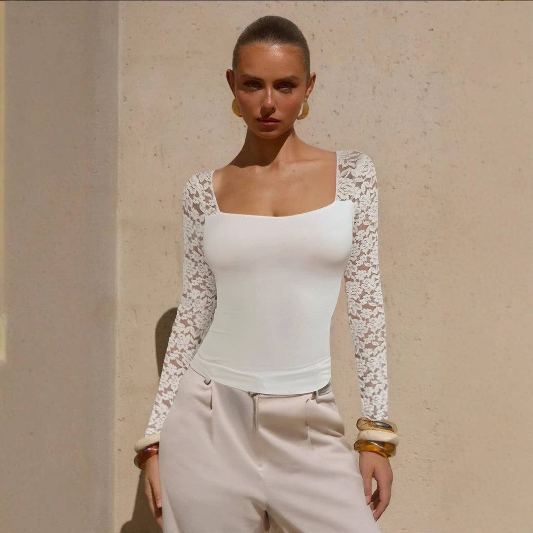 Damen Elegantes Oberteil mit Spitzenärmeln R&B