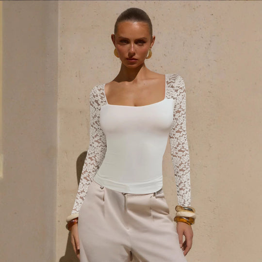 Damen Elegantes Oberteil mit Spitzenärmeln R&B