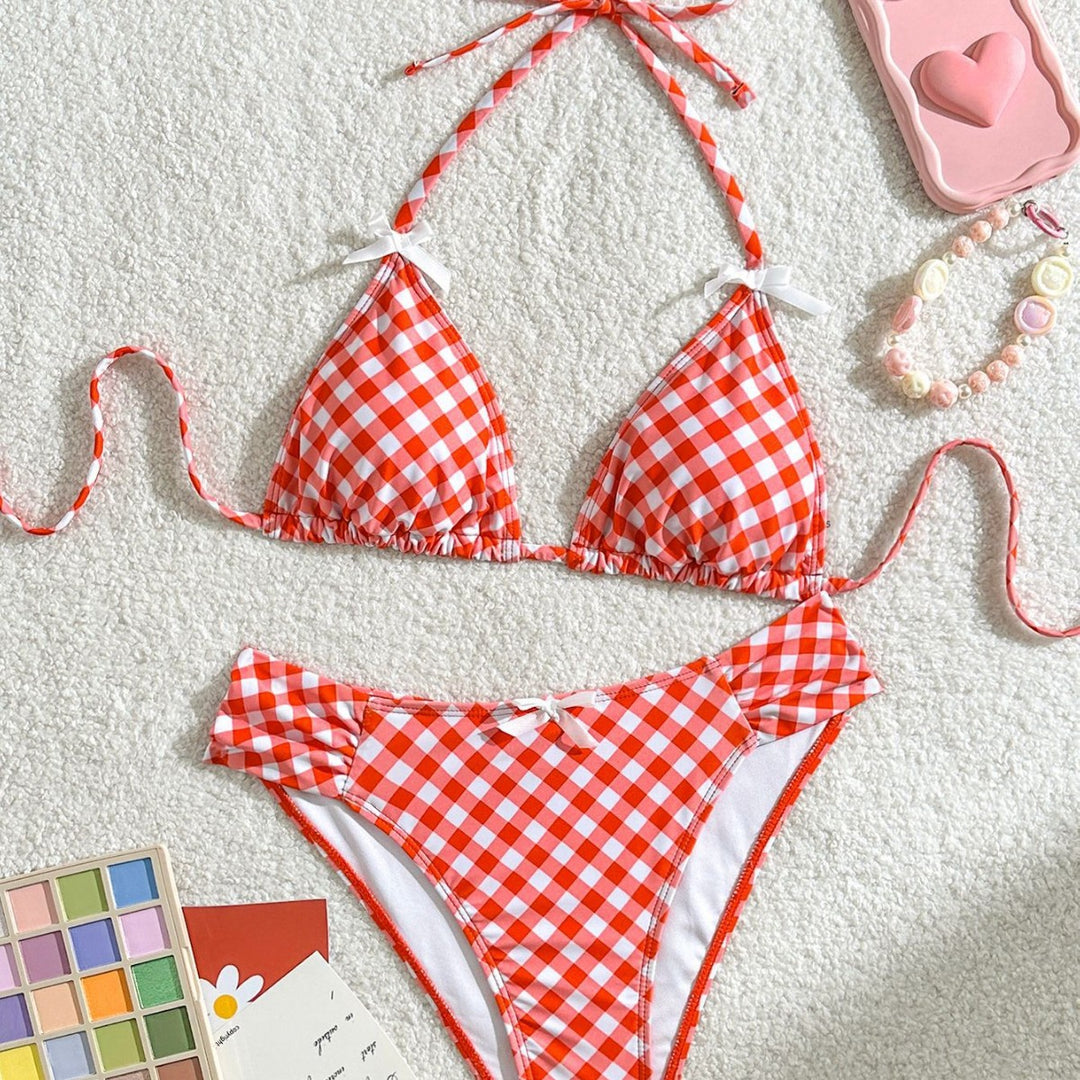 Damen Triangel-Bikini mit verstellbaren Schnürdetails und charmanten rüschigen Akzenten R&B