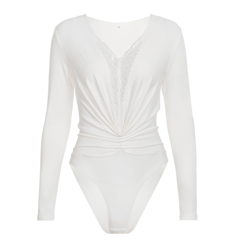 Damen Bodysuit mit tiefem V-Ausschnitt und elegantem Raffungselement R&B