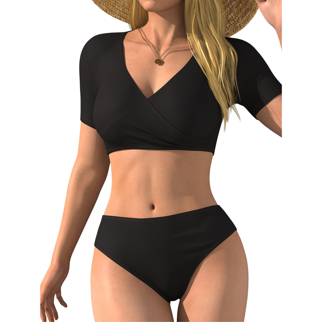 Damen Bikini-Oberteil mit Wickelschnitt und kurzen Ärmeln R&B