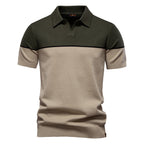 Herren nan modernes Kurzarm-Poloshirt aus Feinstrick mit offenem Reverskragen und horizontaler Kontrastpasse R&B
