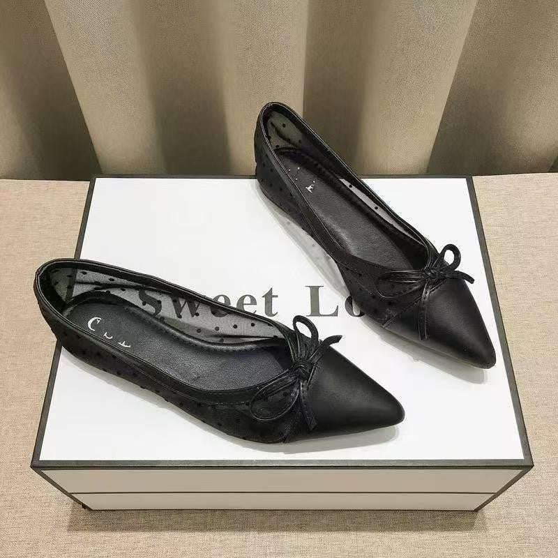 Damen elegante Ballerinas mit modischem Tiefe-Ausschnitt und verspieltem Schleifenakzent R&B