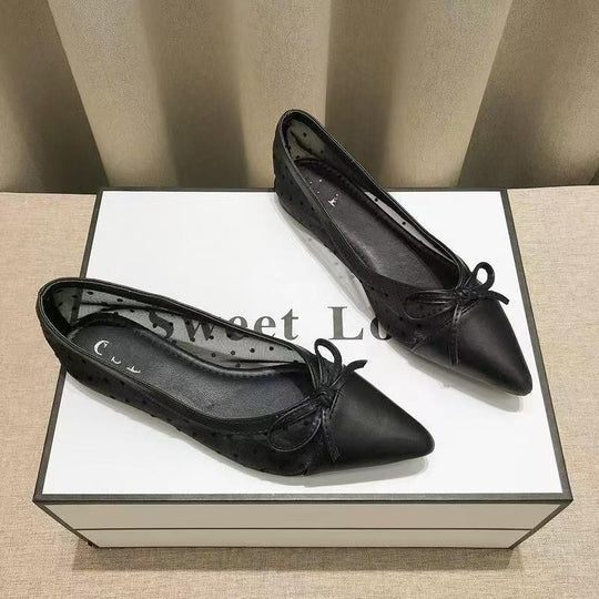 Damen elegante Ballerinas mit modischem Tiefe-Ausschnitt und verspieltem Schleifenakzent R&B