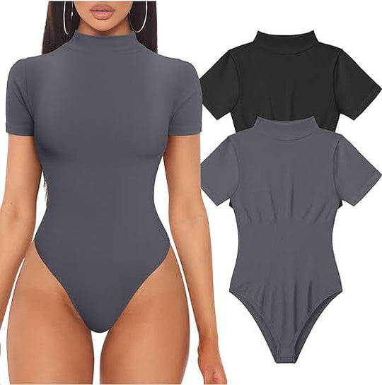 Damen Kurzarm Bodysuit mit hohem Kragen R&B