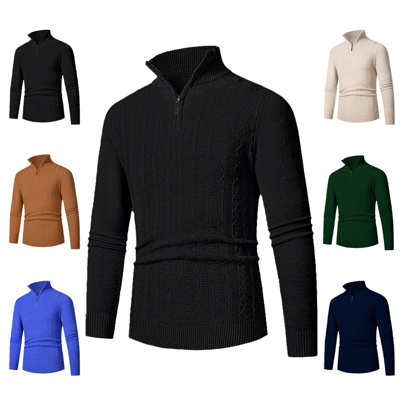 Herren modischer Strickpullover mit hochschließendem Reißverschluss und strukturiertem Design
