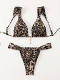 Damen Triangel-Bikini mit verstellbaren Trägern und modischem Leopardenmuster R&B
