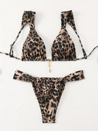 Damen Triangel-Bikini mit verstellbaren Trägern und modischem Leopardenmuster R&B