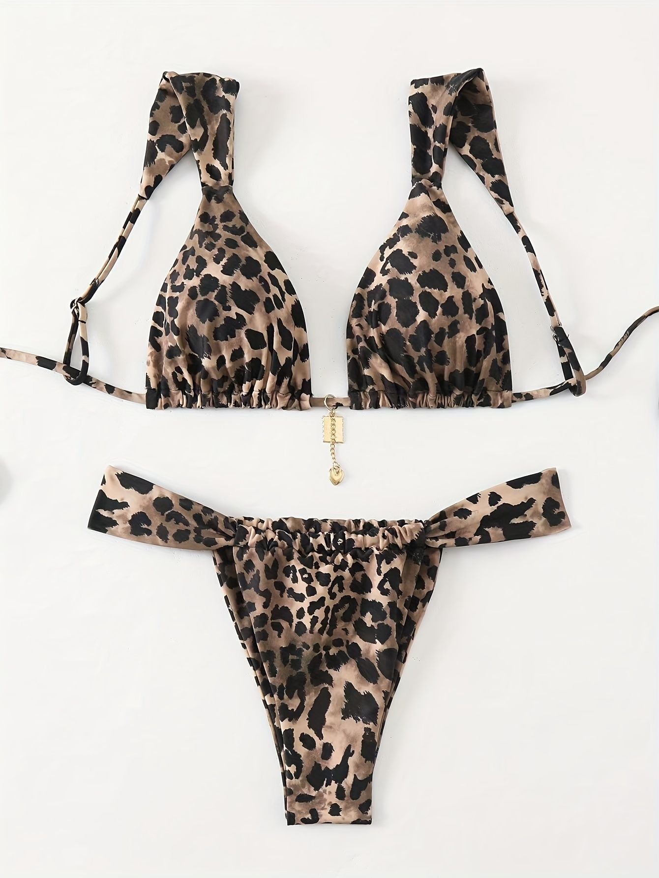 Damen Triangel-Bikini mit verstellbaren Trägern und modischem Leopardenmuster R&B
