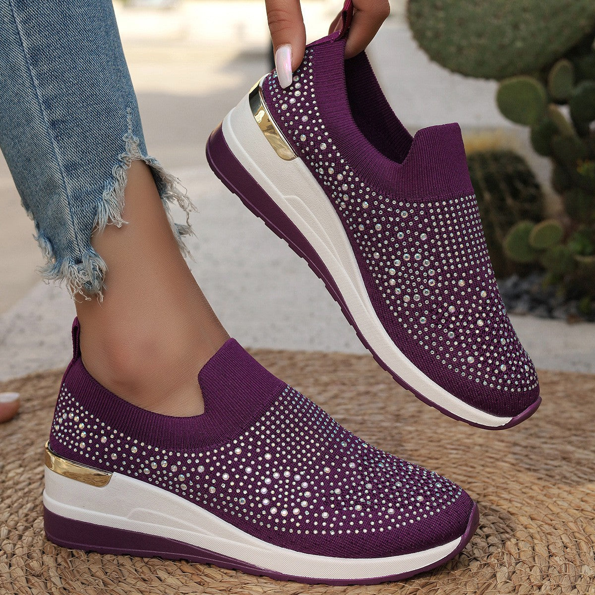 Damen Glitzernde Slip-On Sneakers mit gepolsterter Sohle R&B