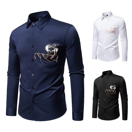 Herren Langarmhemden mit einzigartigem Stickdesign R&B