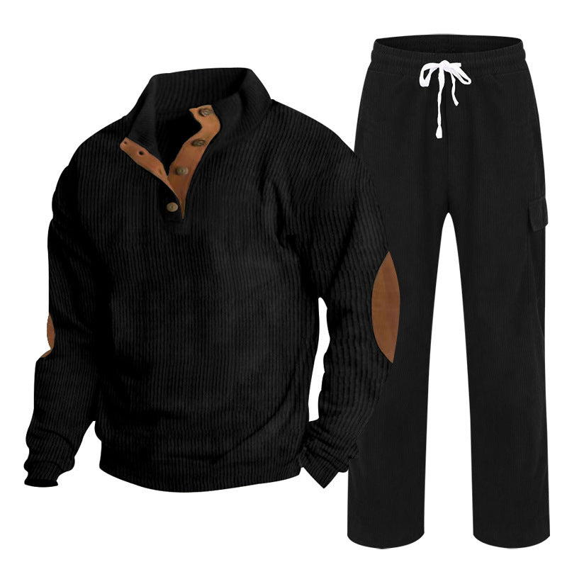 Herren nan Strick-Freizeitset mit Knopfleiste und Ellenbogenaufnähern sowie Cord-Cargohose R&B