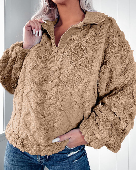 Damen Fleecepullover mit hohem Kragen und Reißverschluss R&B