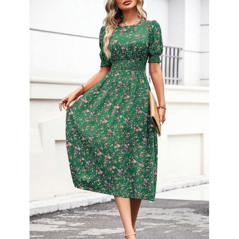 Damen Leichtes Blumendruck Maxi Kleid mit Smock-Taille R&B
