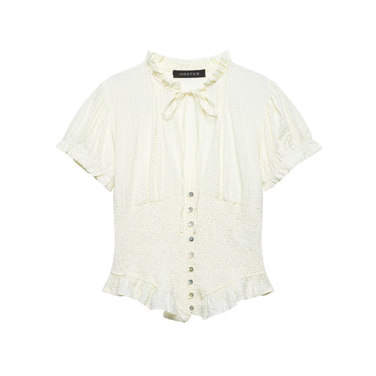 Damen Rüschenbluse mit geschlitztem Kragen und Knopfdetails R&B