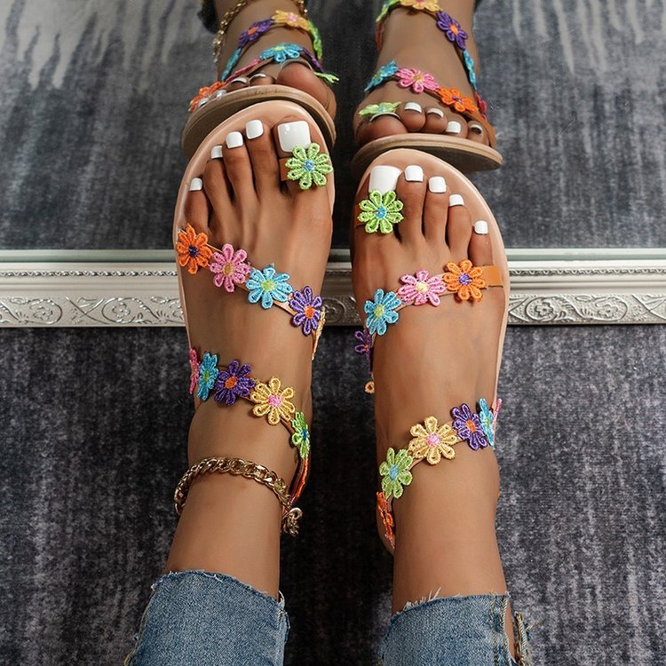 Damen Sommer Sandalen mit buntem Blüten-Design und rutschfester Sohle R&B