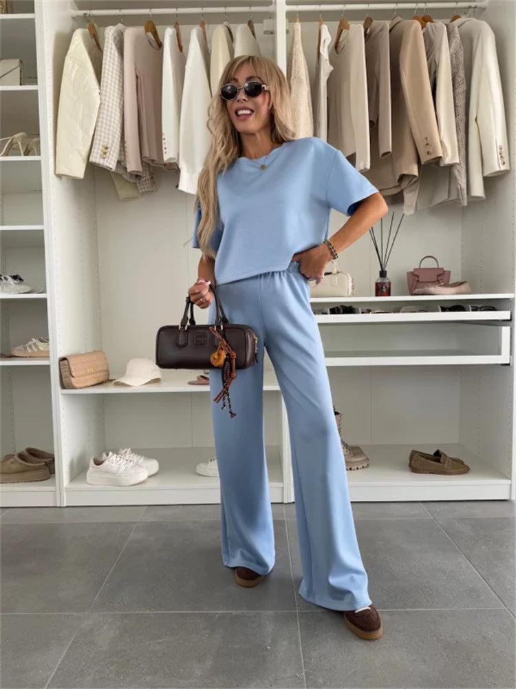 Damen lässiges Lounge-Set mit cropped T-Shirt und weitem Hosen R&B