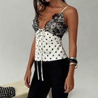 Damen Sexy Spitzen-Trägertop mit gepunktetem Design R&B